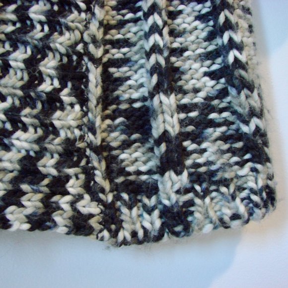 Chunky Knit Wool Cardigan Sweater 3/4 Sleeve Black Cream Gray Size Large - Picture 11 of 15